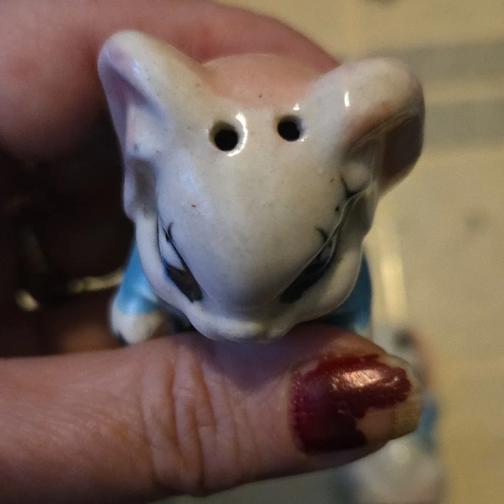 Ceramic Bunny Figurines - Blue and White Anthropomorphic Salt An Pepper Shakers